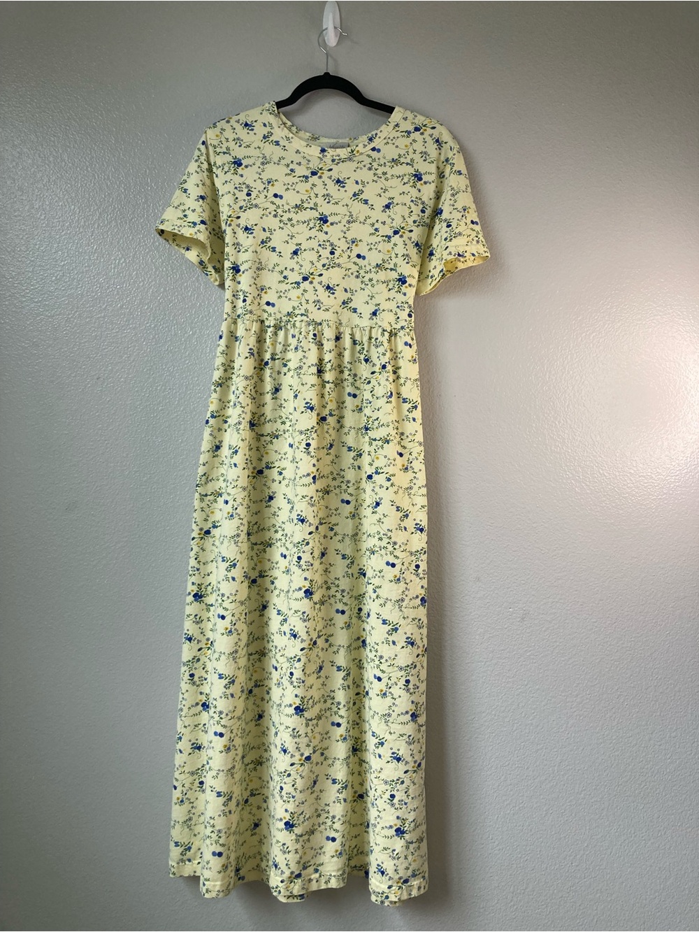 Vintage 90s Y2k Varsity Sport Stretch Ditzy Floral Tie back Maxi dress Boho sz M